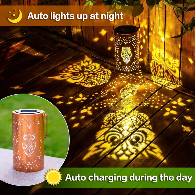 EZTZEN Owl Solar Lanterns Outdoor Waterproof Hanging Solar Lights Owl Gifts for Women Men Metal Decorative LED Owl Lanterns for Garden Decor,Yard,Patio,Lawn,Tabletop,Pathway,Landscape - Image 4